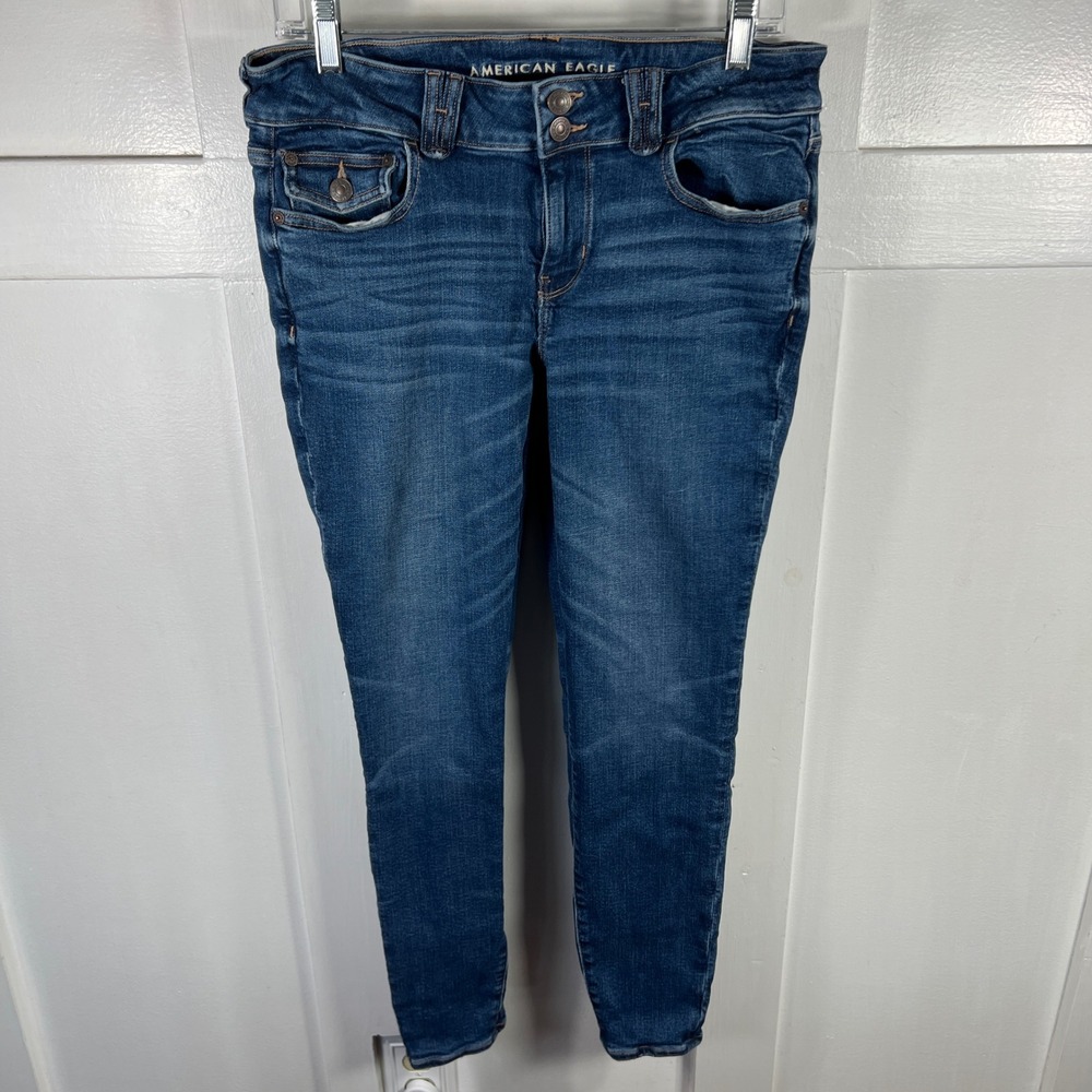 American Eagle Skinny Jeans Dark Wash Flap Pocket Double Button 12 Regular 2088